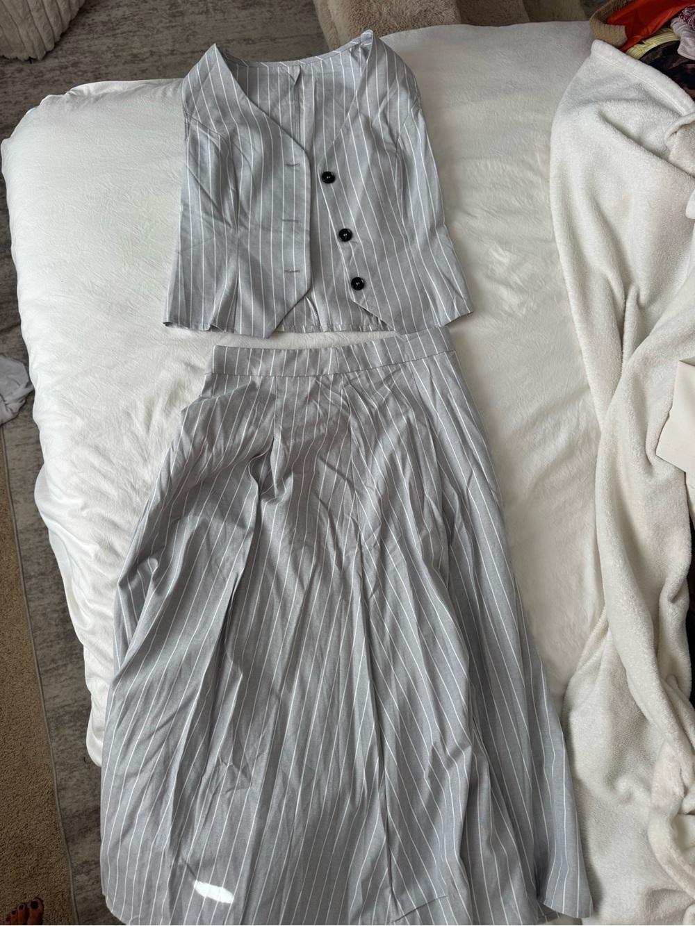 SHEIN Gray Pinstripe Wide-Leg Set